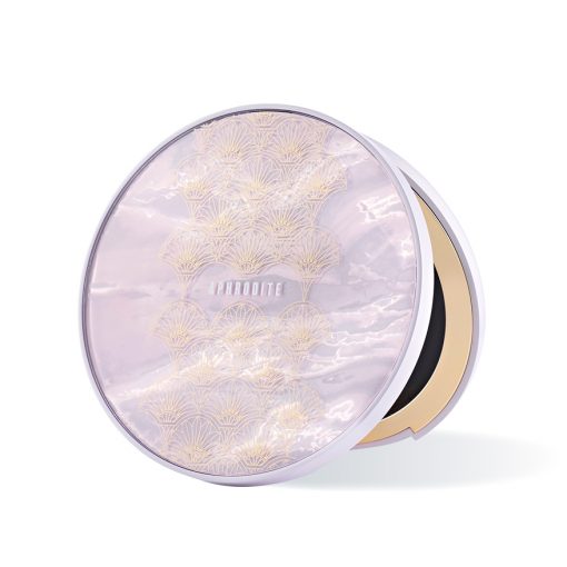 Large compact packaging for bronzer or highlighter, supplied by HCP. Decorative mother-of-pearl top-plate to cover.