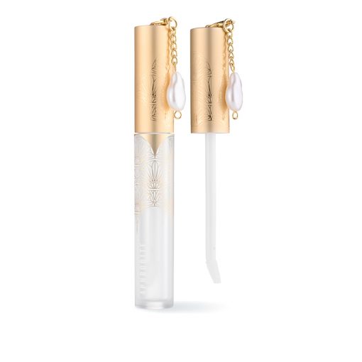 Luxury lip gloss packaging manufactured by HCP. Gold aluminium and pearl charm.