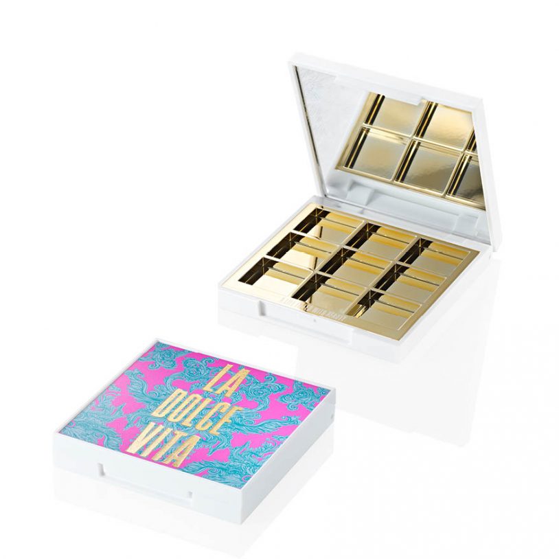 mid sized 9-well eyeshadow palette manufactured by HCP with a decorative cover