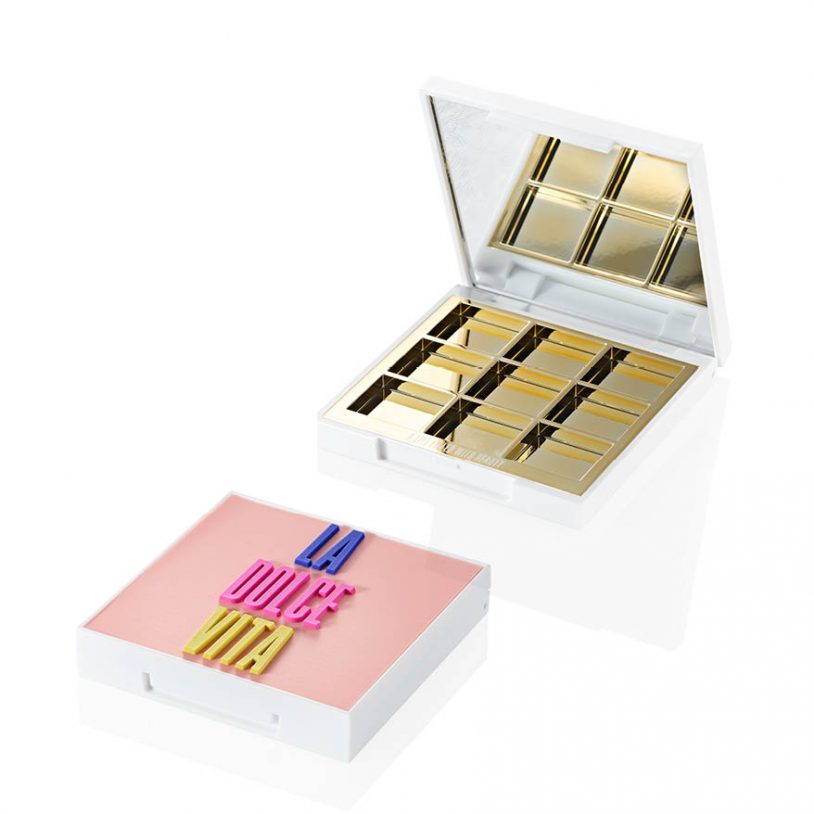 mid sized 9-well eyeshadow palette manufactured by HCP with a decorative cover