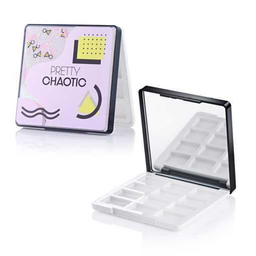 Pretty Chaotic - Large Eyeshadow palette with floating glitter and sequins. Decorative make-up packaging supplied by HCP