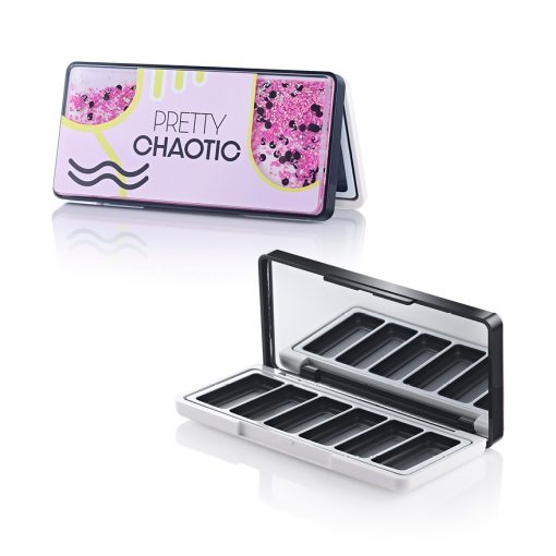 Pretty Chaotic - Large Eyeshadow palette with floating glitter and sequins. Decorative make-up packaging supplied by HCP