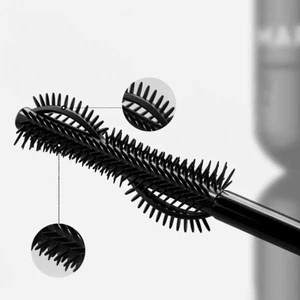 Marie Dalgar Black Sand Long-Lasting Mascara with custom curved brush and sleek black packaging, designed and supplied by HCP.