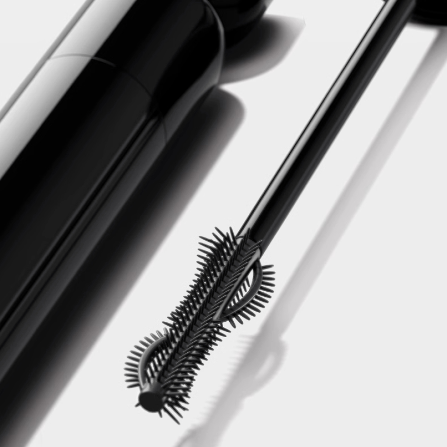 Marie Dalgar Black Sand Long-Lasting Mascara with custom curved brush and sleek black packaging, designed and supplied by HCP.