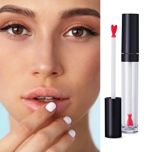 lip care, lip oil and lip gloss packaging with heart flocked applicator