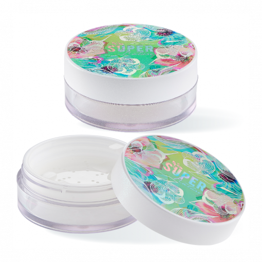An ultra large loose powder pot for complexion makeup products. Supplied and manufactured by HCP