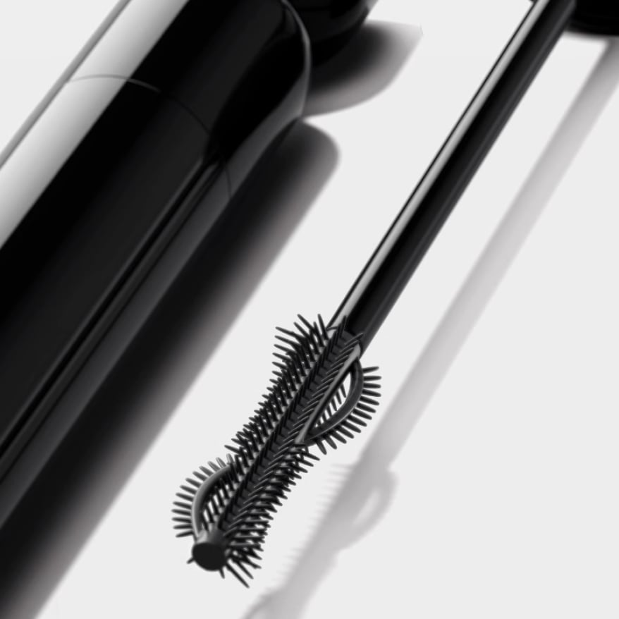 Marie Dalgar Black Sand Long-Lasting Mascara with custom curved brush and sleek black packaging, designed and supplied by HCP.
